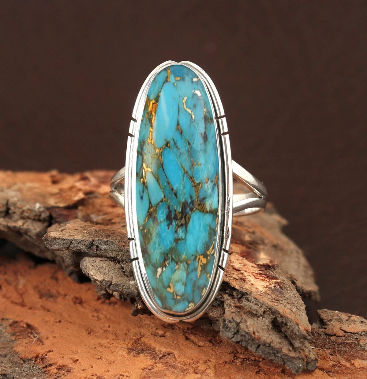 Blue Copper Turquoise Gemstone Ring 925 Sterling Silver Stylish Ring All Size