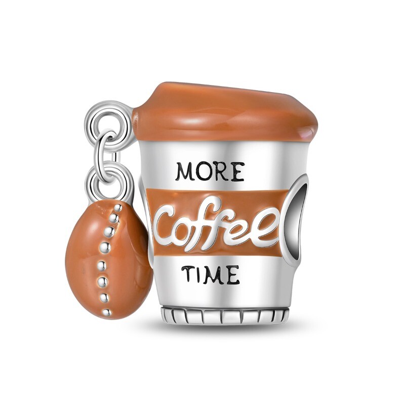 KUNSIR New 925 Sterling Silver Coffee Cup Mug Charm Bead Lucky Bracelet Charms