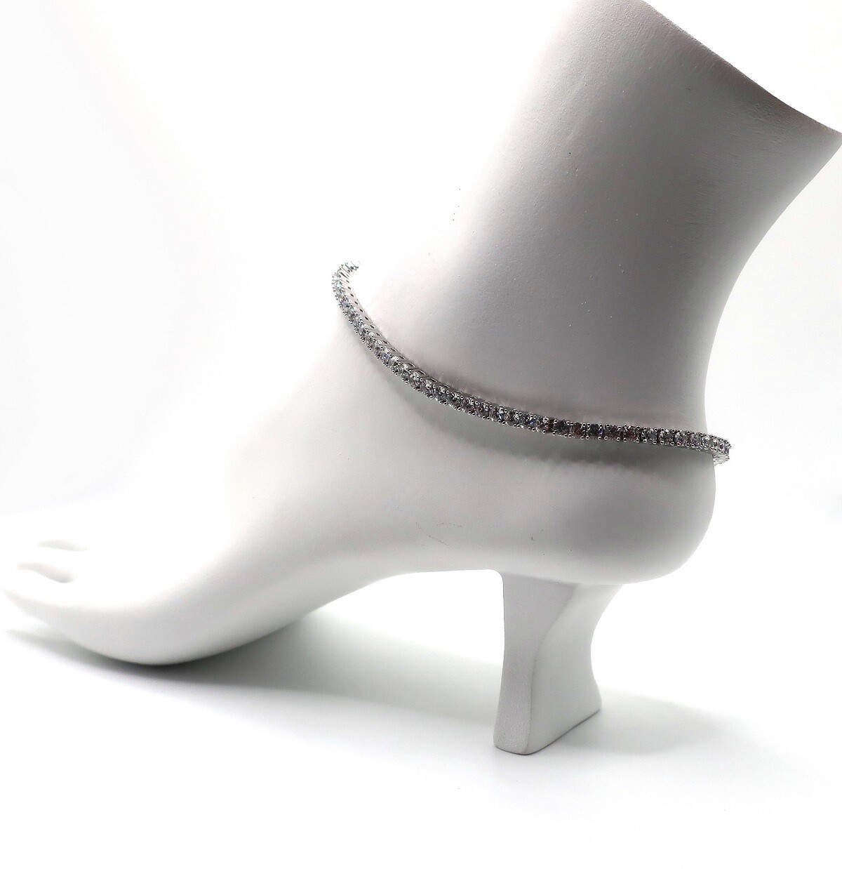 3mm Cubic Zirconia Tennis Chain Anklet 10 – 12″ Ankle Bracelet White Gold Plated