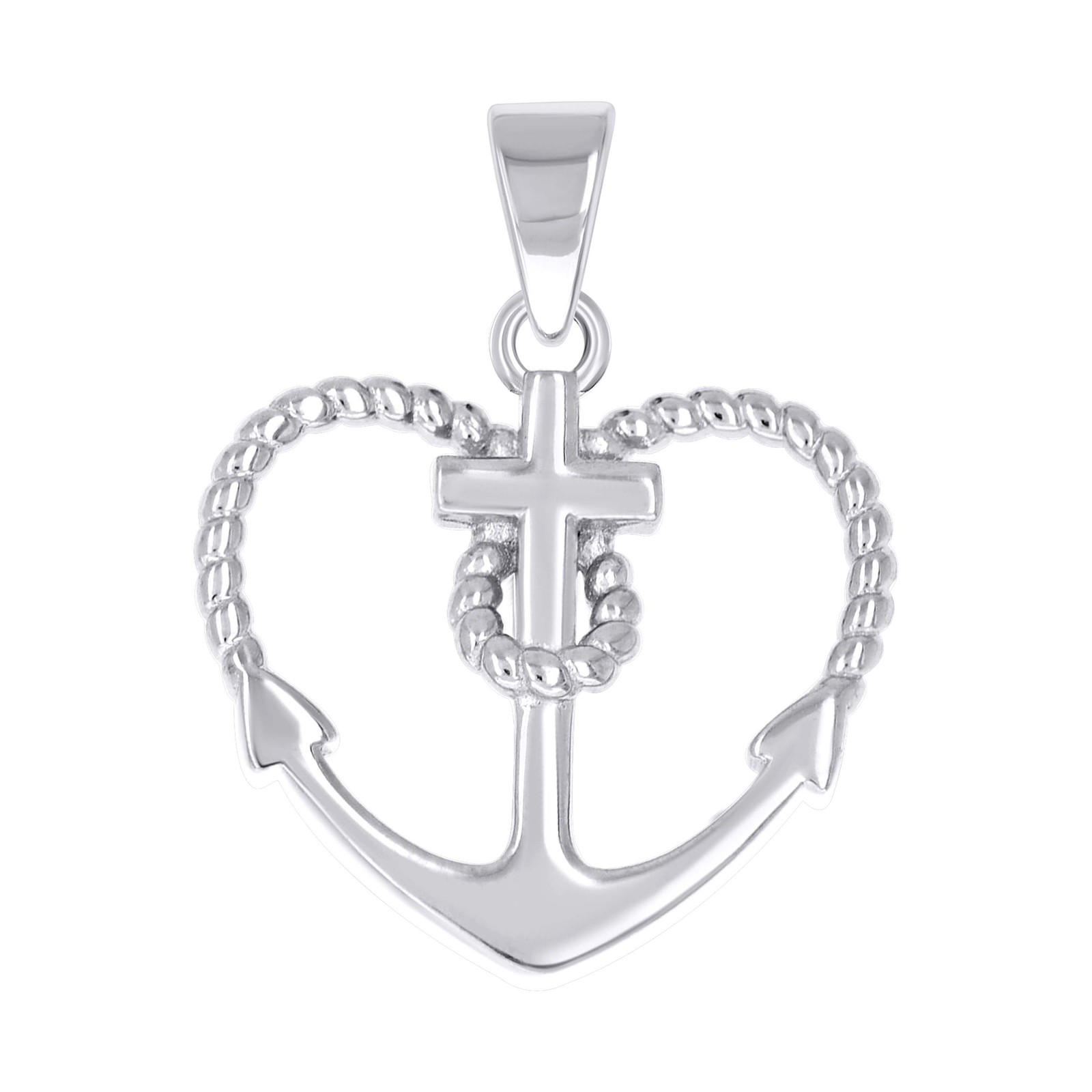 925 Sterling Silver Womens Rope Heart Anchor Cross Religious Pendant