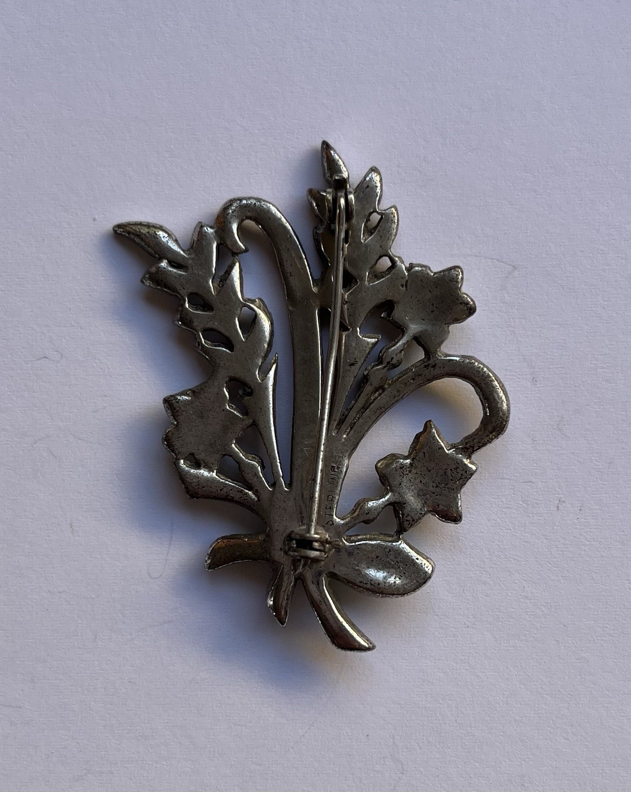 Art Nouveau Floral Bouquet Paste Silver Brooch.
