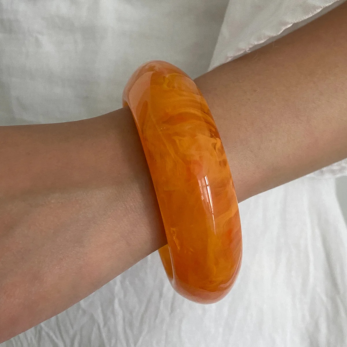 Acrylic Resin Cuff Bangle Women Silver Tone Geometric Round Layered Jewelry