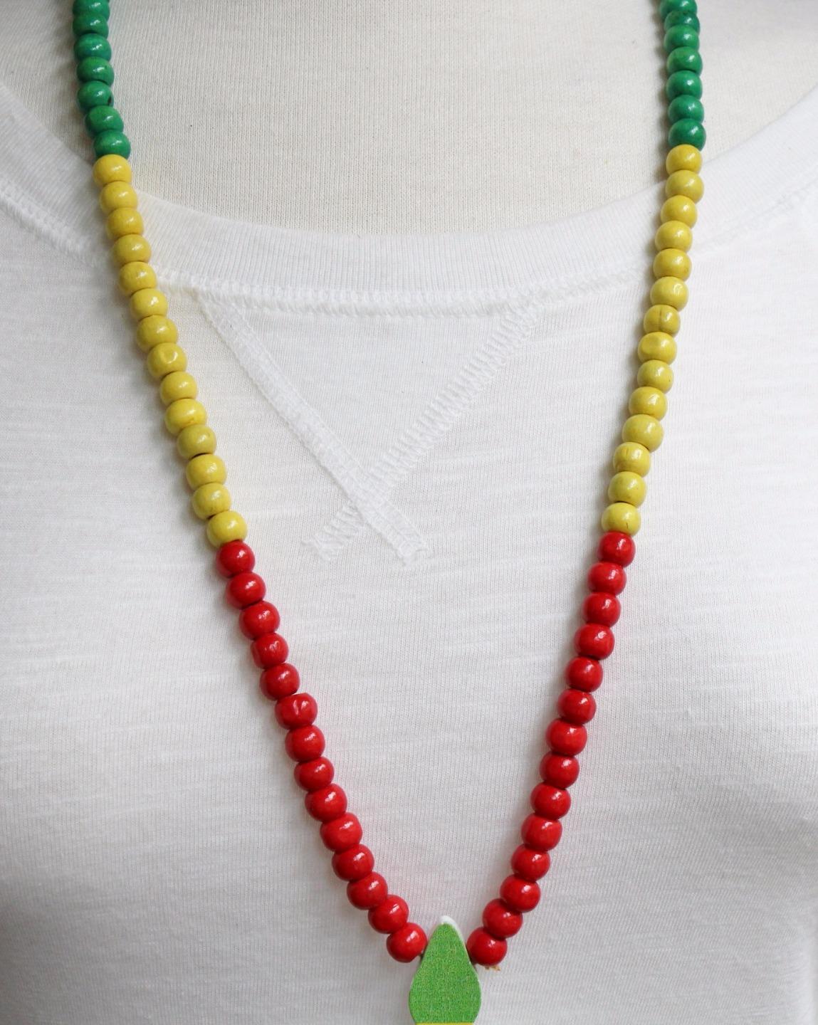 Green Red Yellow Black wood cross long necklace big pendant wooden bead beaded