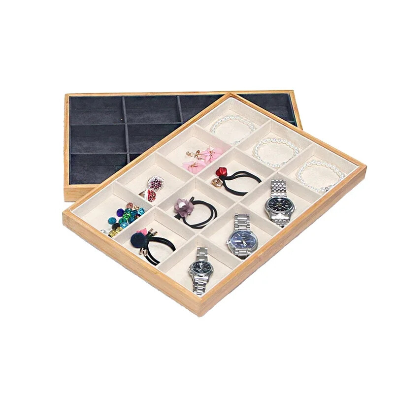 Bamboo Jewelry Display Ring Earring Necklace Bracelet Display Organizer Tray