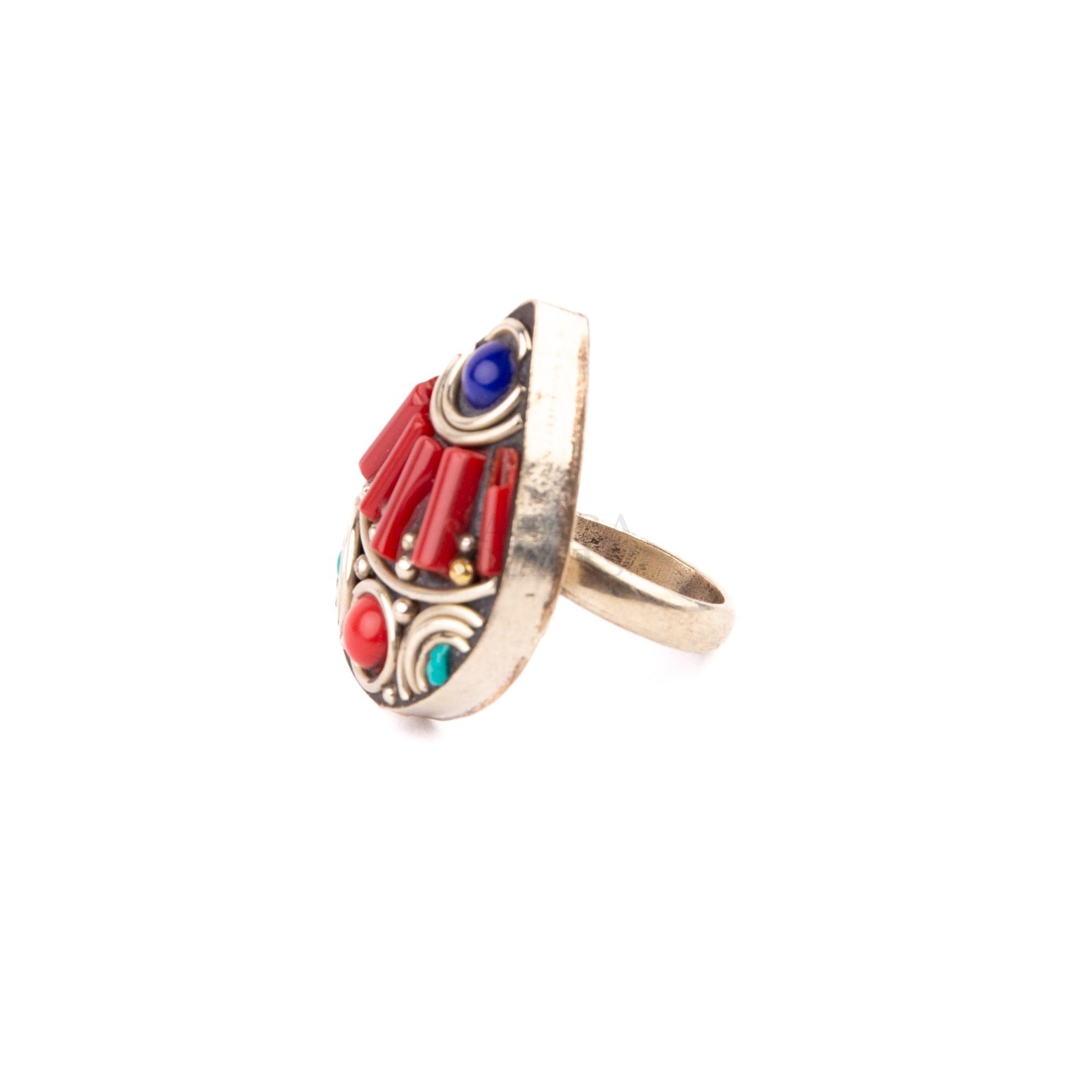 Tibetan Ring, Red Coral Turquoise, Beads Tibetan Ring, Handmade Nepali Jewelry