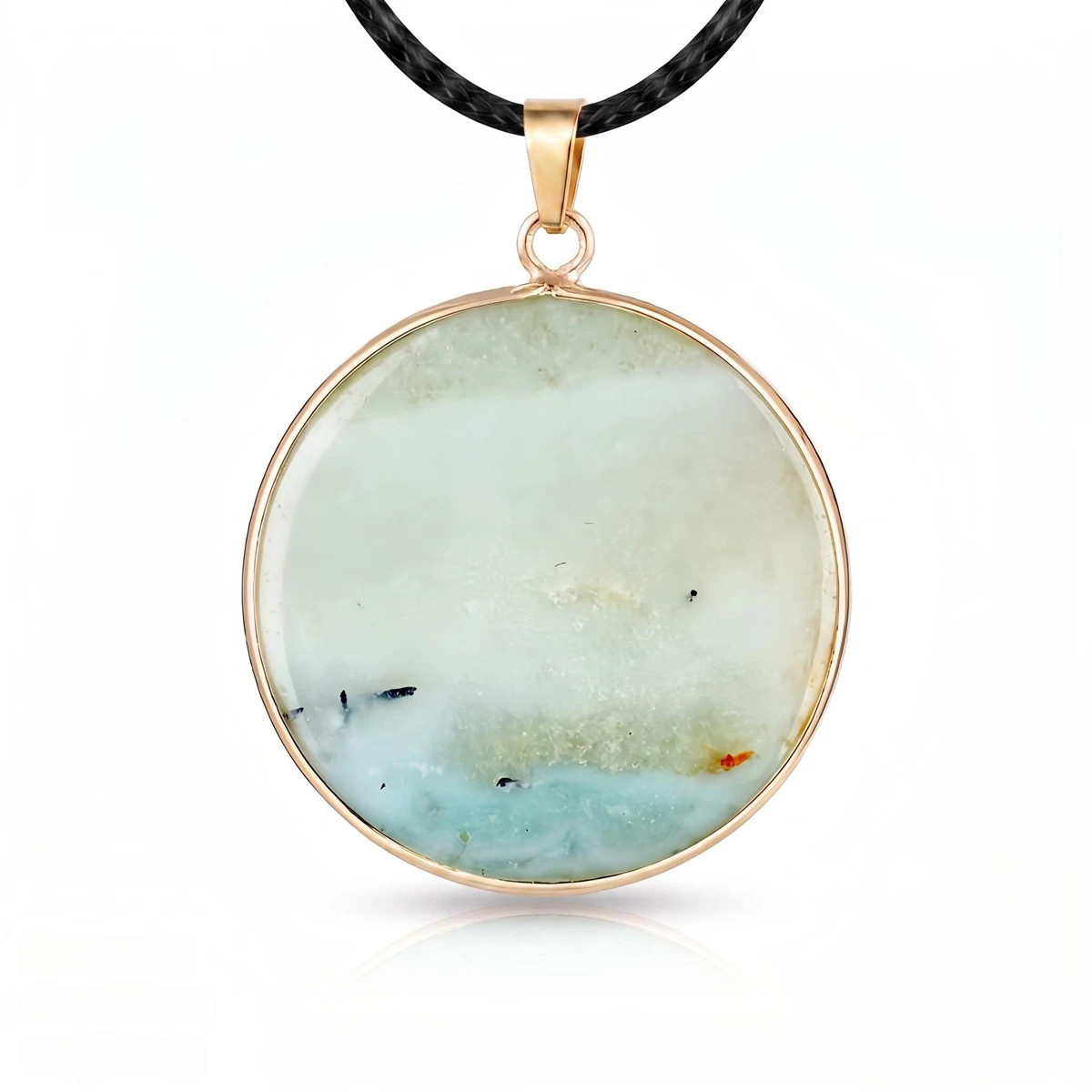 6PCS 30mm Round Natural Gemstone Pendant Necklace Gold Healing Crystal