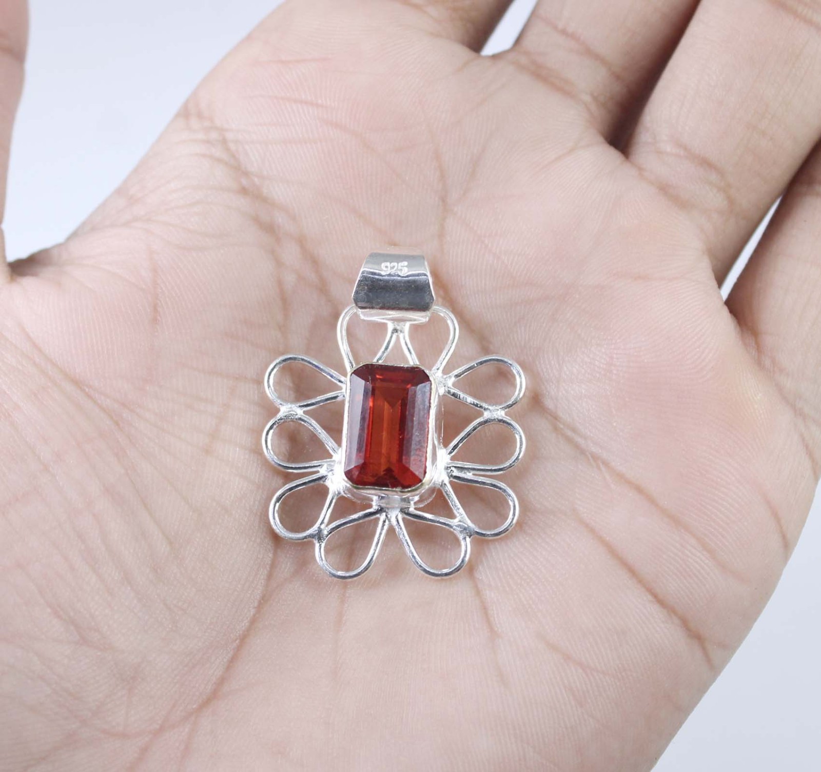 Natural Padparadscha Orange Sapphire 7.68 Ct/11 mm Emerald Cut Gemstone Pendant
