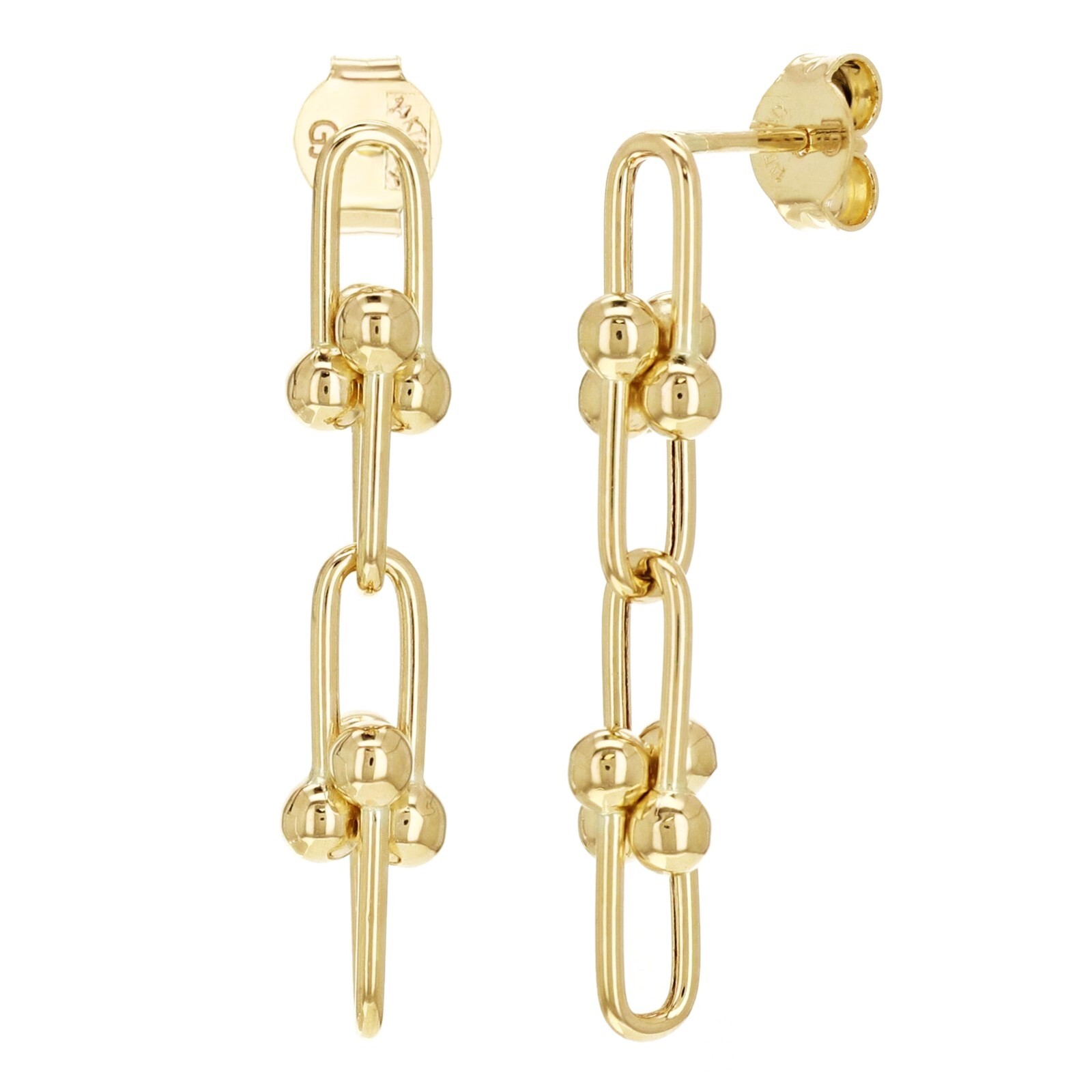 Italian 14k Yellow Gold U Link Dangle Earrings 1.2″ 6mm 2.4 grams