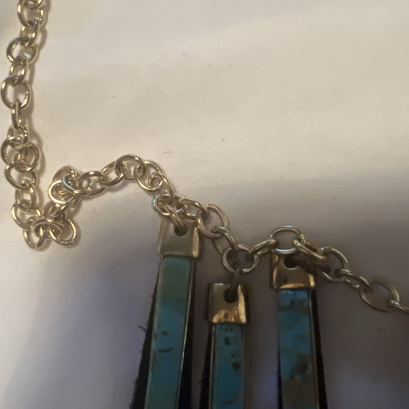 Barse Reversible Adjustable Brown Leather And Blue Turquoise Necklace Goldtone