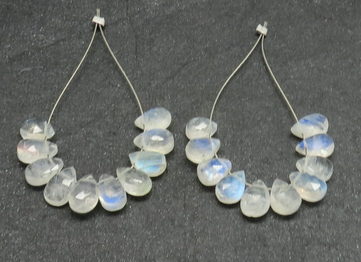 Natural Gemstone Rainbow Moonstone Teardrop Beads Faceted Briolettes 10 Pieces
