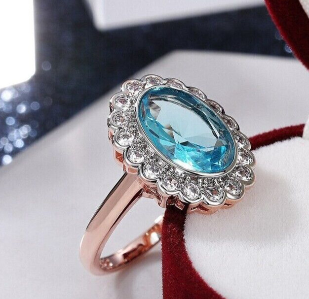 Christmas jewelry 1.9 Ct Simulated Aquamarine Gold Plated Royal Retro Style Ring