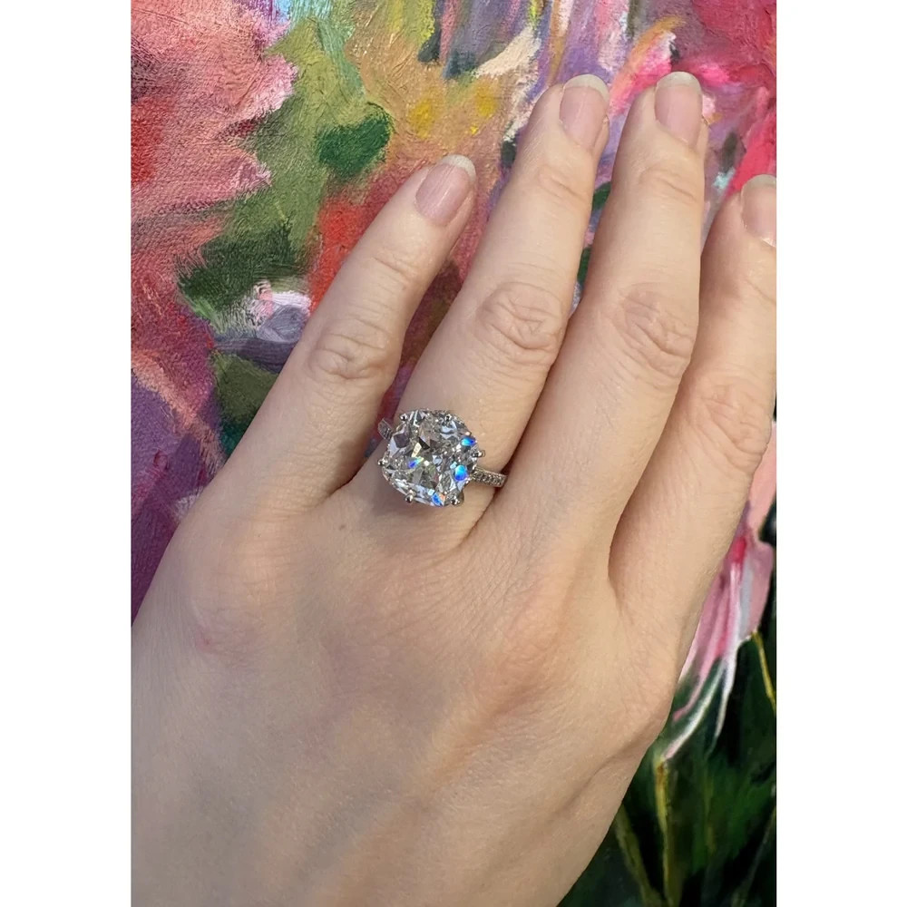 Cushion Cut 6.90 Carat Lab Grown Diamond Ring for Engagement in 14K White Gold