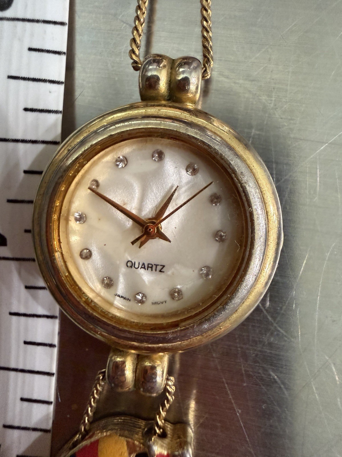 Gold-Toned Quartz Watch Slide Bracelet w/Travel Themed Painted Charms
