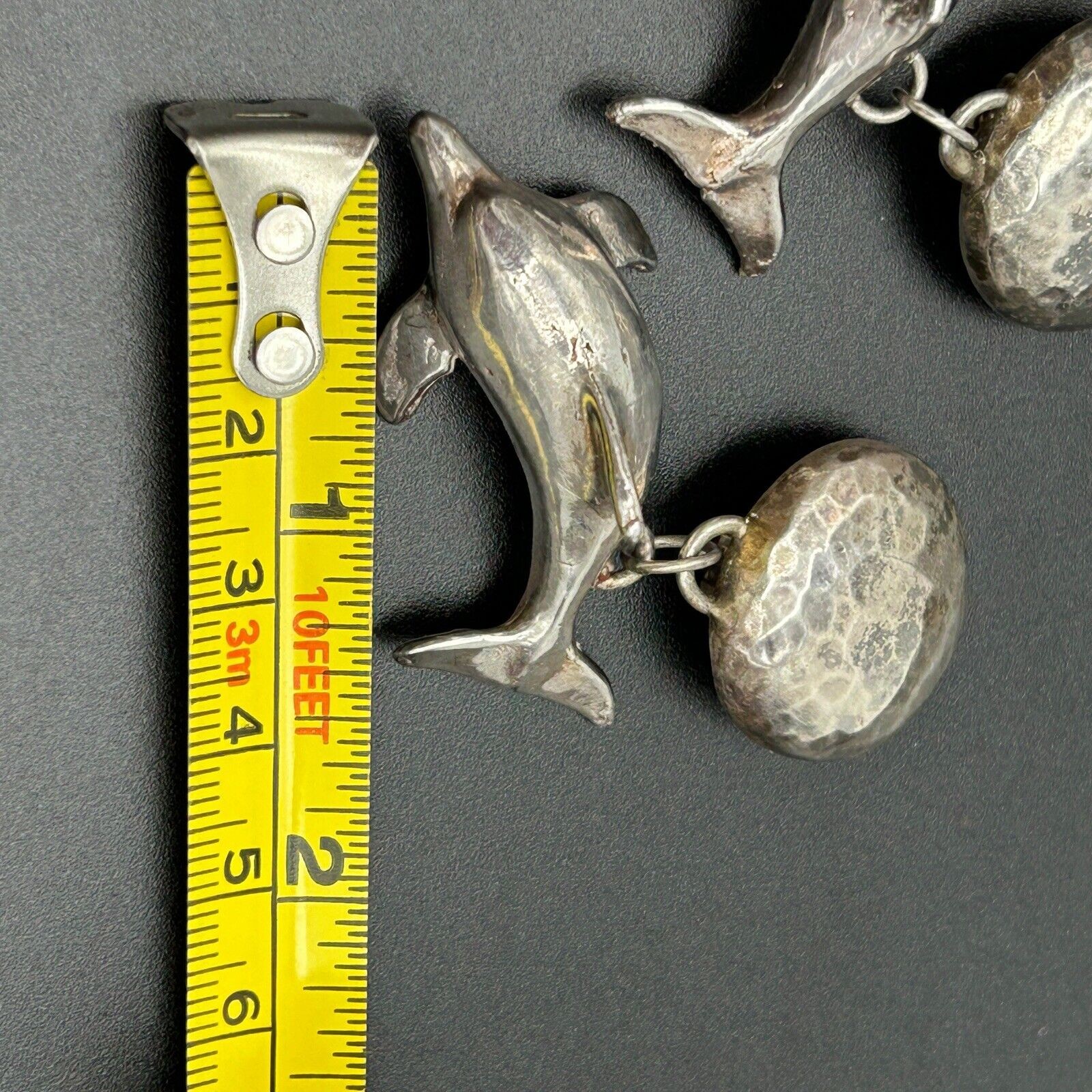 Vintage Signed Susan Cummings Sterling Silver Dolphin Dangle Clip On Earrings