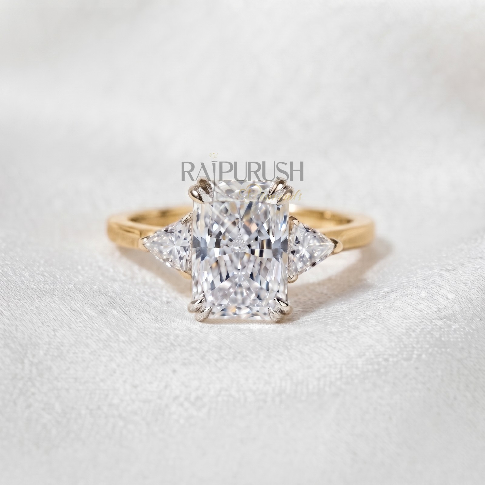 Radiant Cut Moissanite Engagement Ring Triangle Side Stone 925 Silver Ring Women