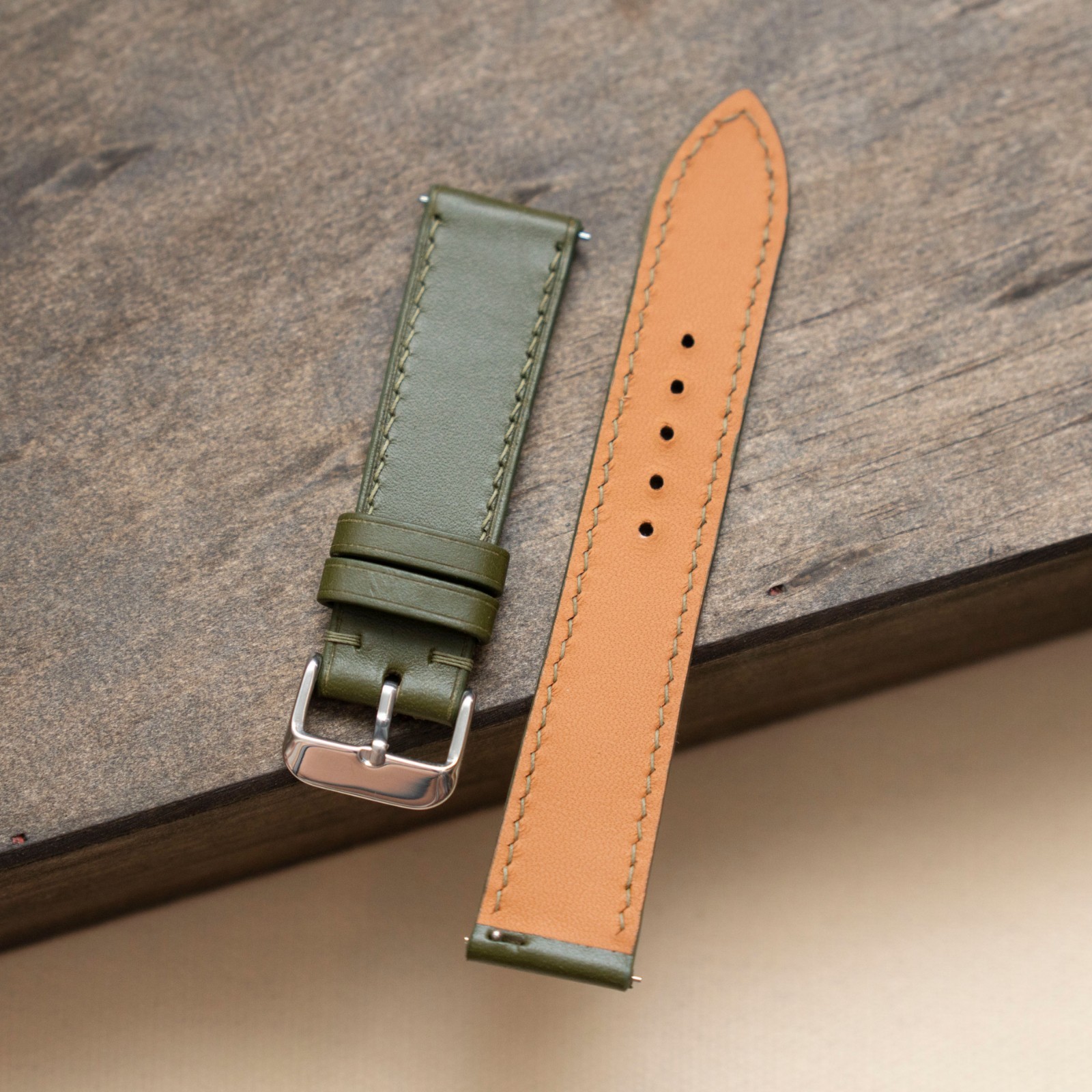 Green Olive Cow Leather Watch Strap Wristwatch Band 14mm to 26mm