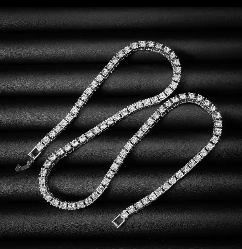 Hip Hop Tennis Chain Necklace 5MM Silver-Tone Rhinestone Choker 20in Unisex
