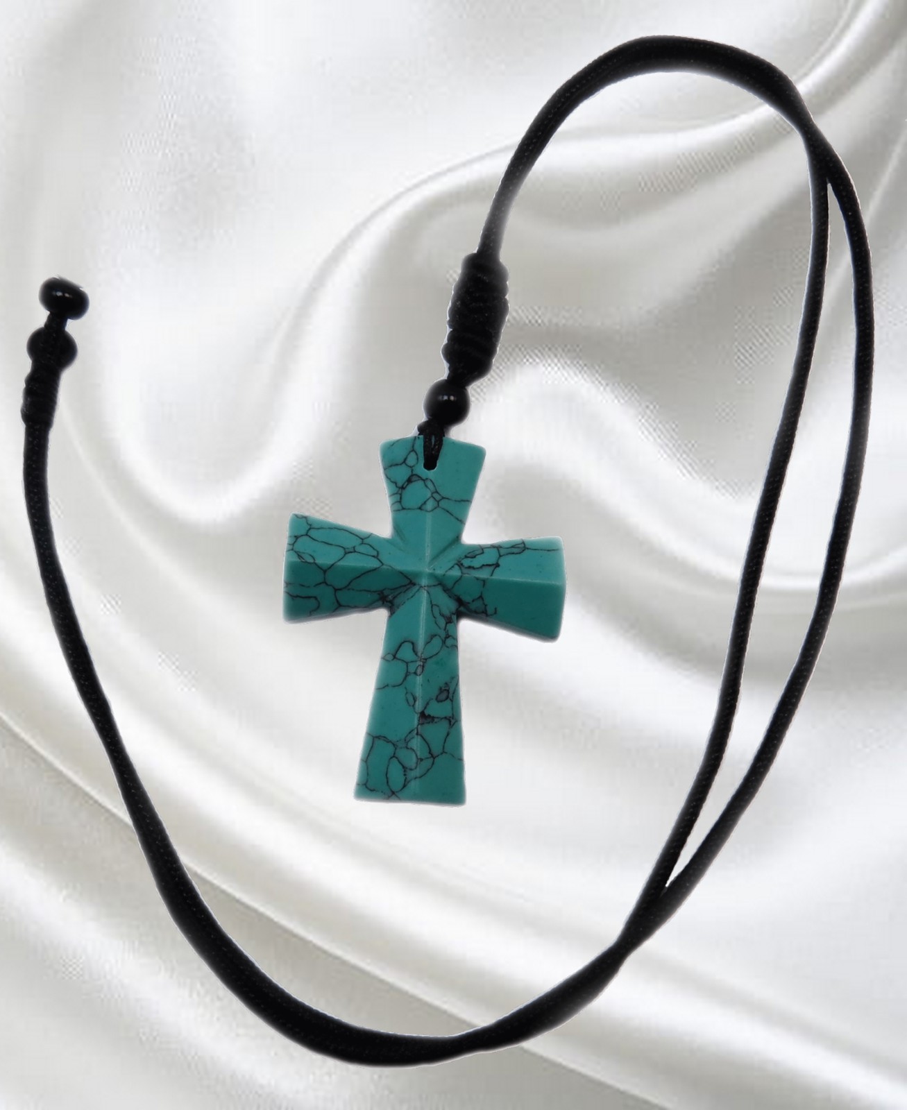 Necklace, Turquoise Cross Pendant with an Adjustable Cotton Cord