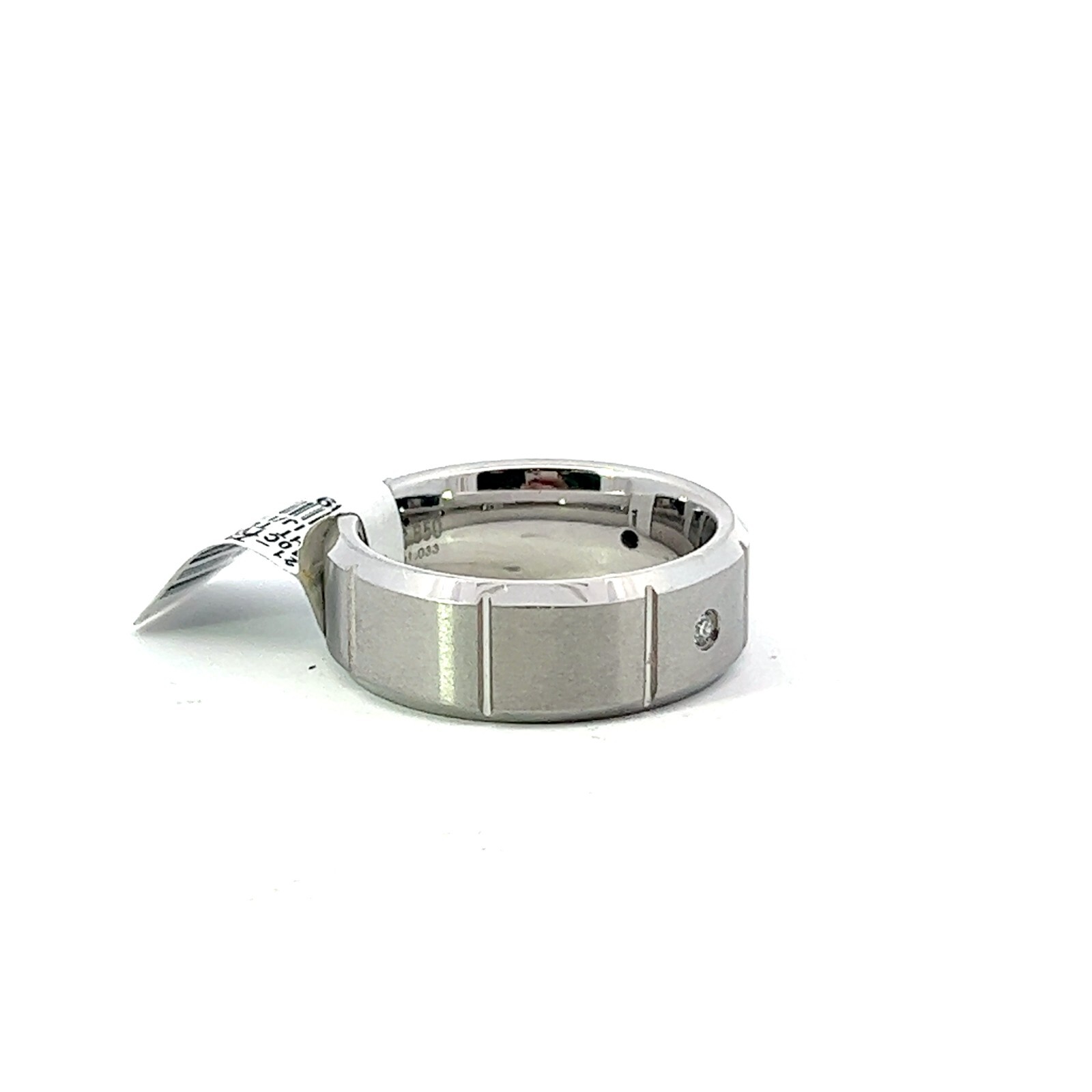 Triton 8mm White Tungsten .10ctw Diamond Accent Vertical Grooved Band Ring