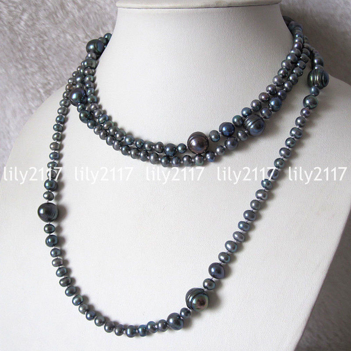 Natural 6-12mm Akoya Gray White Black Freshwater Culture Pearl Necklace 28-100”
