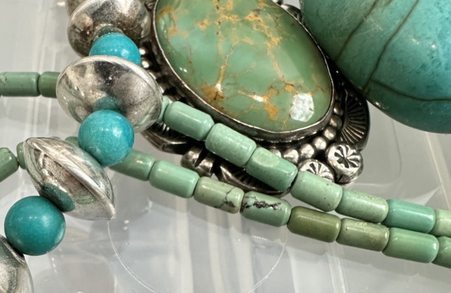 Old Stock Green Turquoise Barrel Cylinder Tube 5mm Beads 16″ strand Kingman?