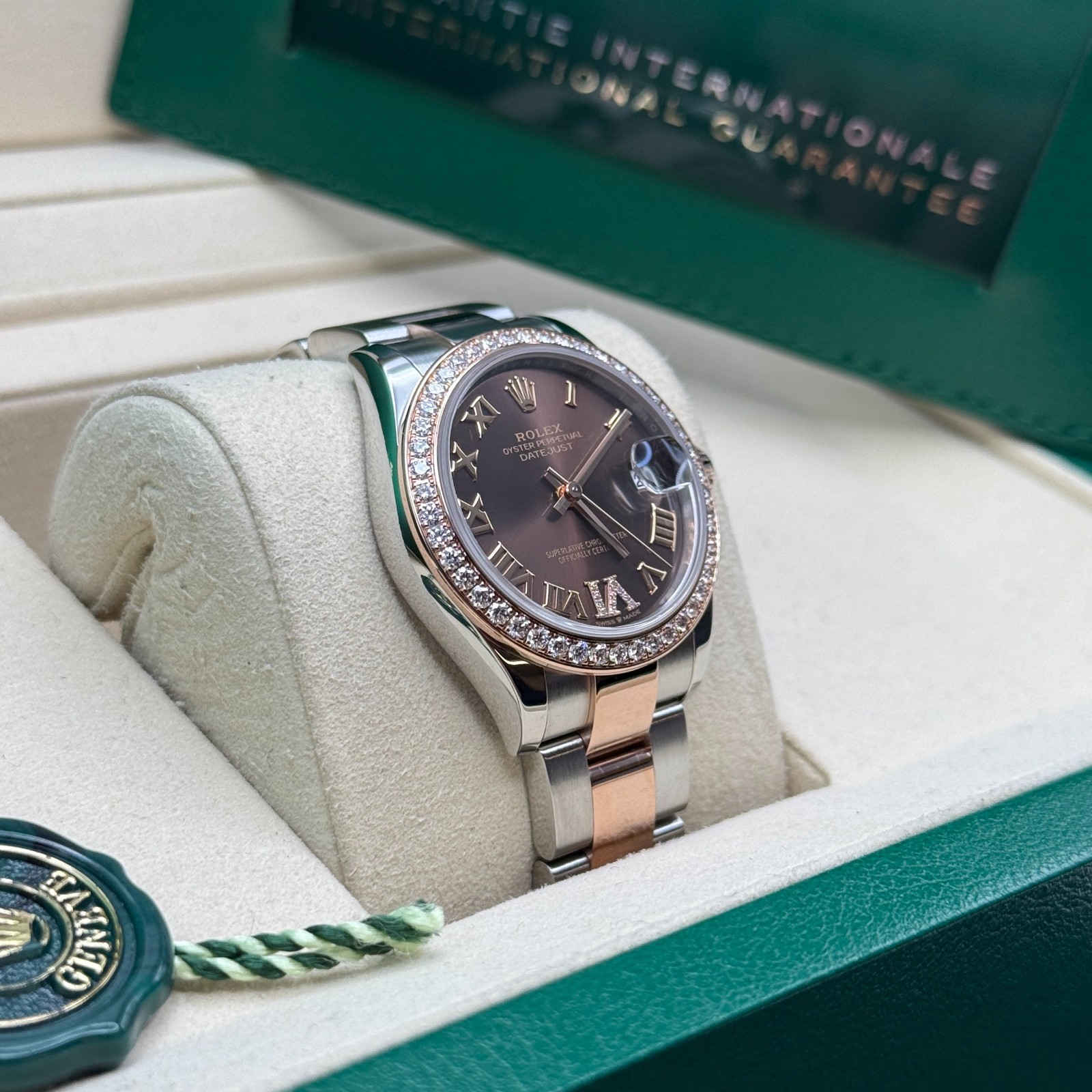 Rolex Datejust 31 NEW 2025 Chocolate Pave 6 Roman Diamond Bezel Two Tone Oyster