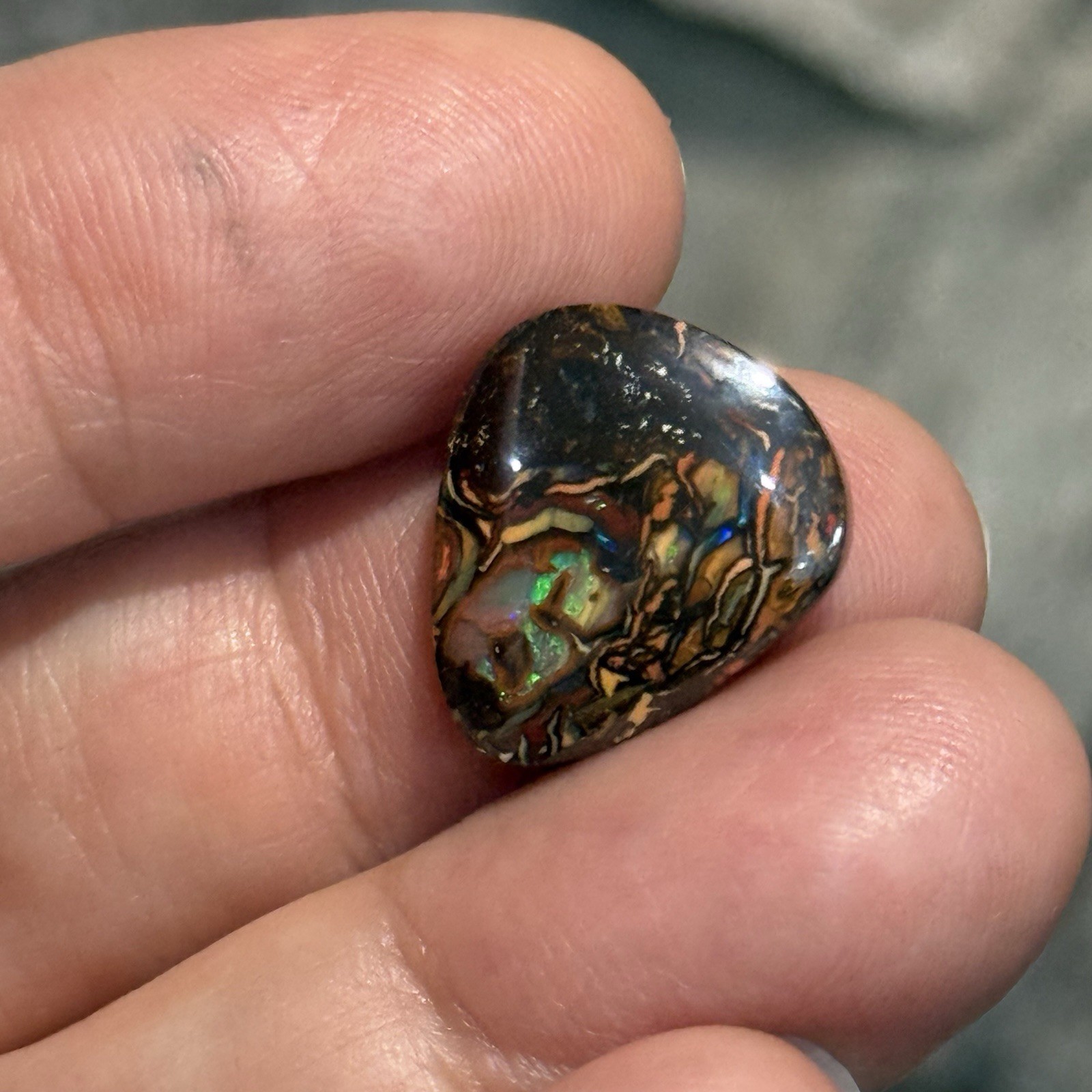 9.7ct 17x15x4.3mm Colorful Australian Koroit Boulder Opal Drop Cabochon Gem