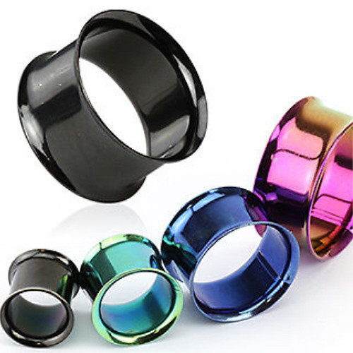 PAIR PVD Plated Double Flare Tunnels Plugs Earlets Gauges Body Jewelry