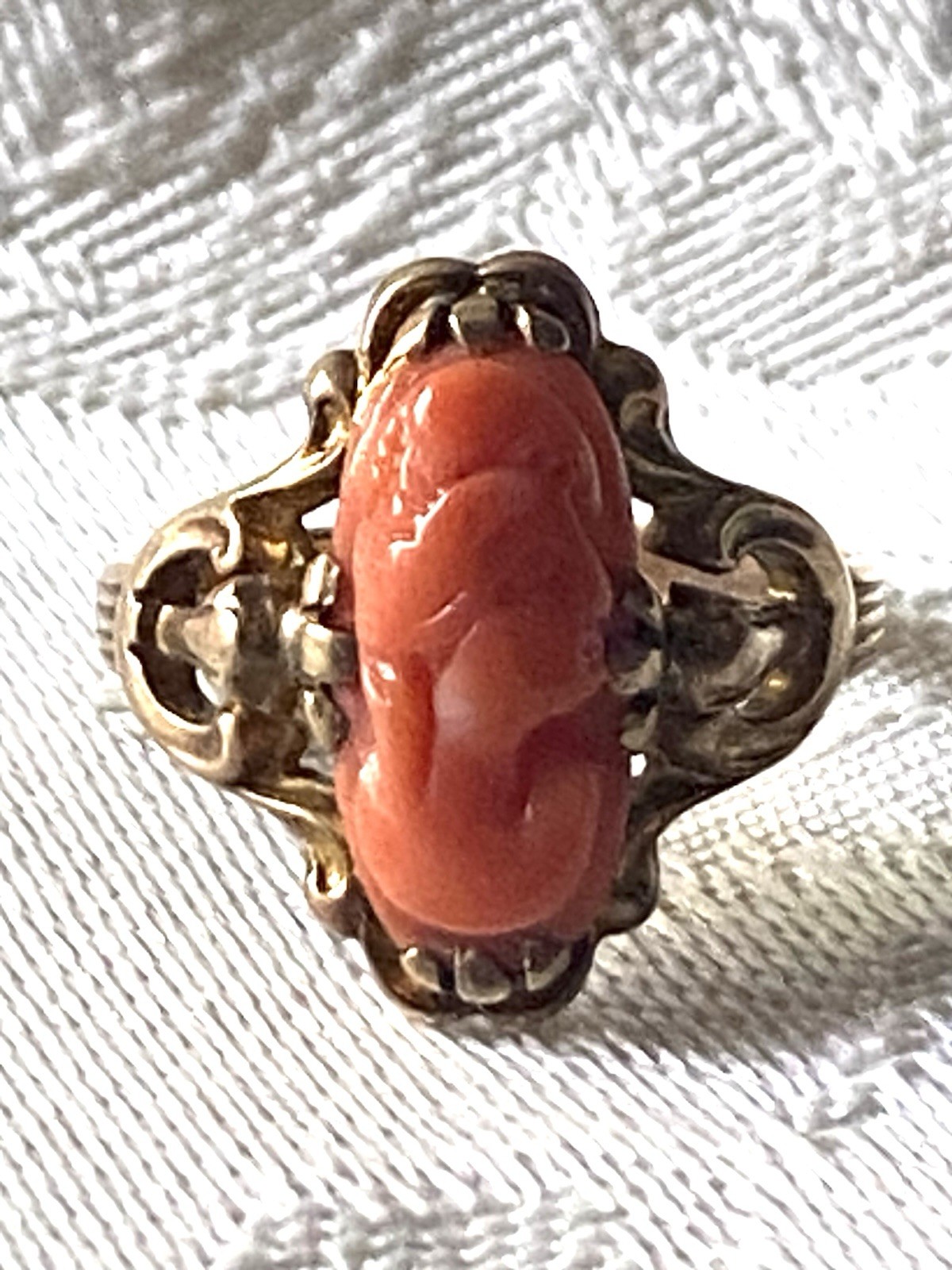 Antique Carved Coral Cameo 10k Ring 2-3 Grams