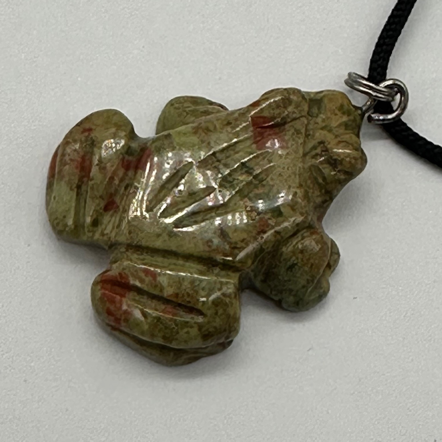 Unakite Stone Frog Pendant Necklace |1 1/4″ Long | Green, Pink | 1 Pendant |