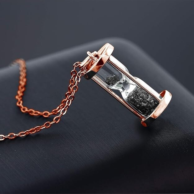 0.5 Ct Black Diamond Dust 18k Rose Gold Plated Silver Hourglass Pendant for gift