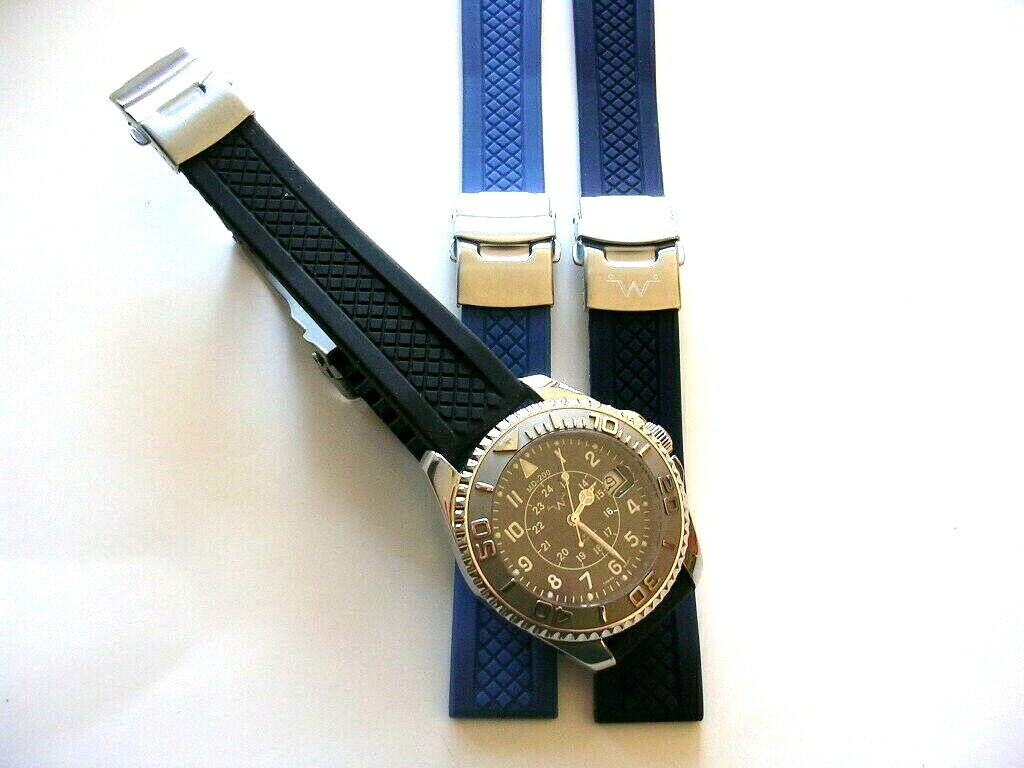 Diamond Silicon Rubber double lock Deployment watch band strap Sport Diver USA