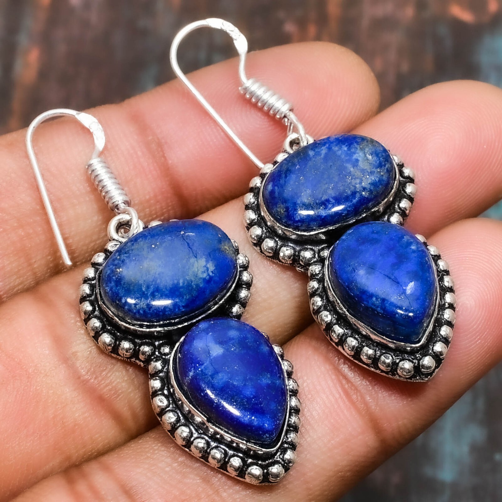 Lapis Lazuli Gemstone Handmade Jewelry Earring For Her 1.70″