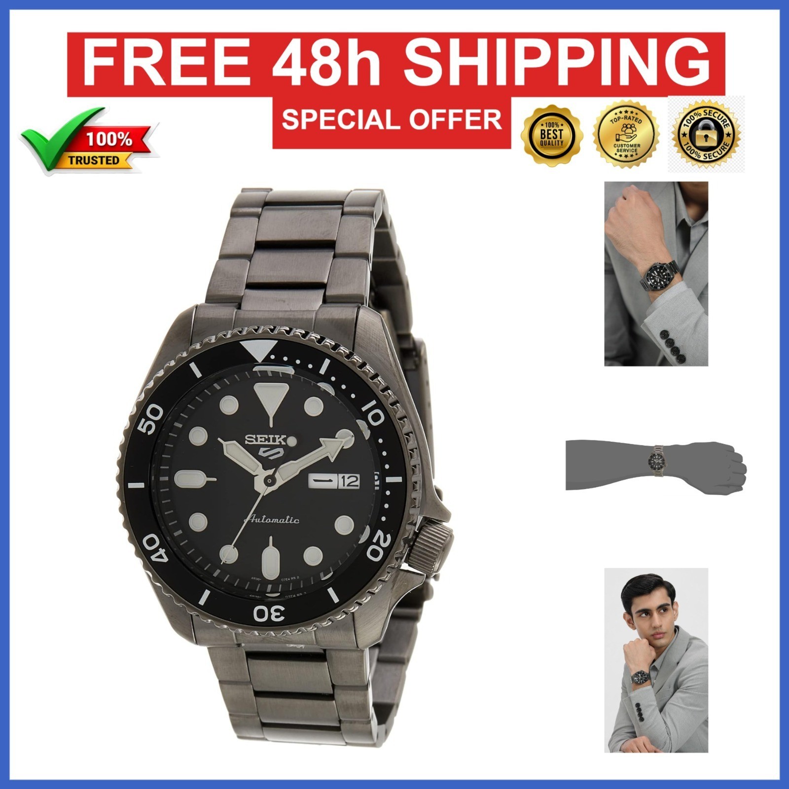 Seiko 5 Sports Men’s Analog Automatic Watch SRPD65K1 – Waterproof