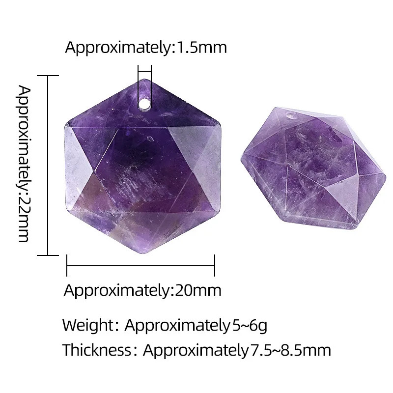 6PCS 22mm Faceted Hexagon Crystal Stone Pendant with Lobster Claw Clasp