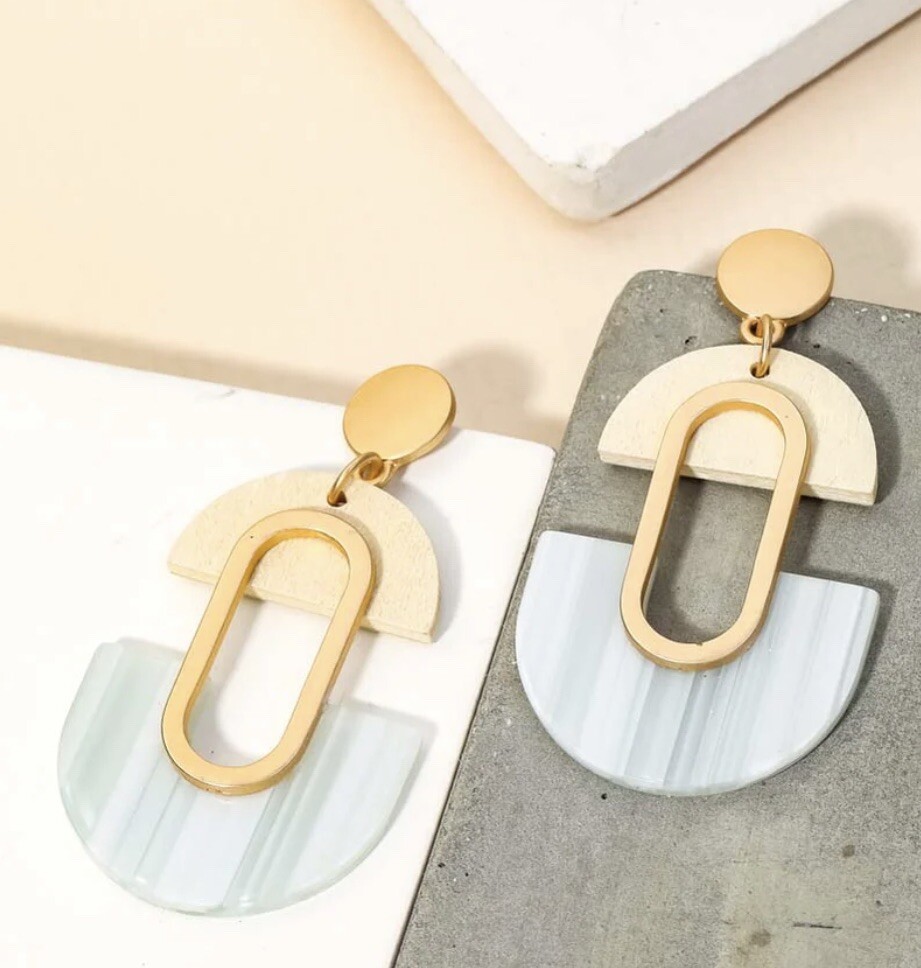 Gold White Gray Acrylic Arch Dangle Earrings Boho Oval Drop Jewelry Gift NEW