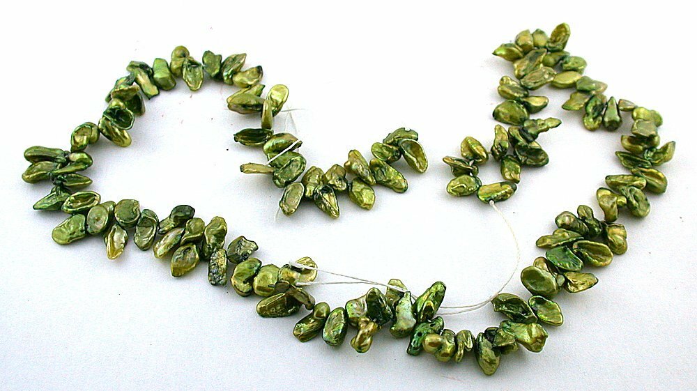 15 Inch Strand 8mm Top Drilled Green Freeform Shaped Gemstone Freshwater Pearl