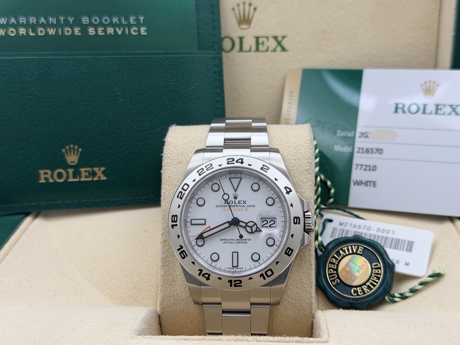 Rolex Explorer II 216570 42mm Polar White Dial Stainless Steel Box Paper