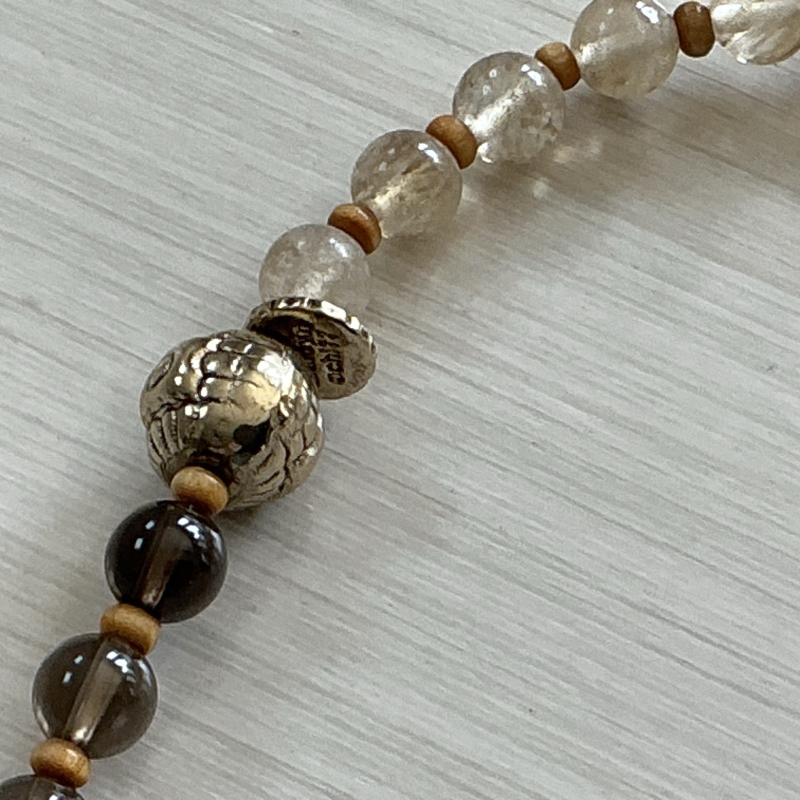 Marlyn Schiff Brown, Beige, Sage Natural Stone Necklace Faux Leather Tassel