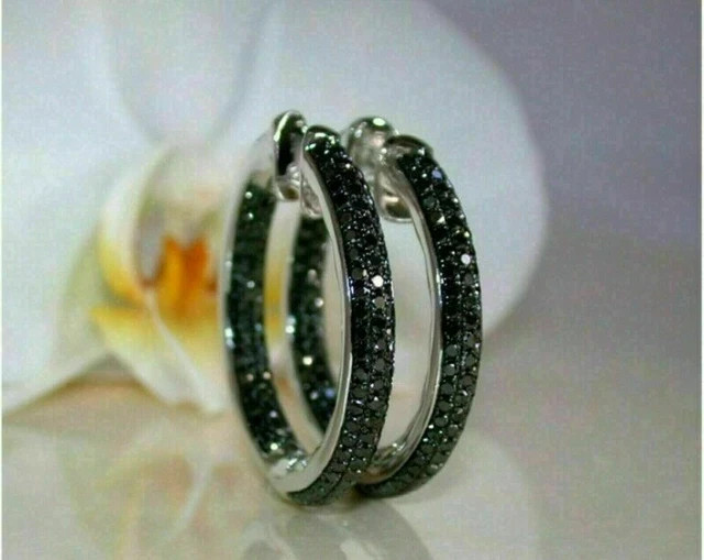1.5Ct Lab Created Round Cut Black Diamond Women’s Earrings 14K White Gold Finish