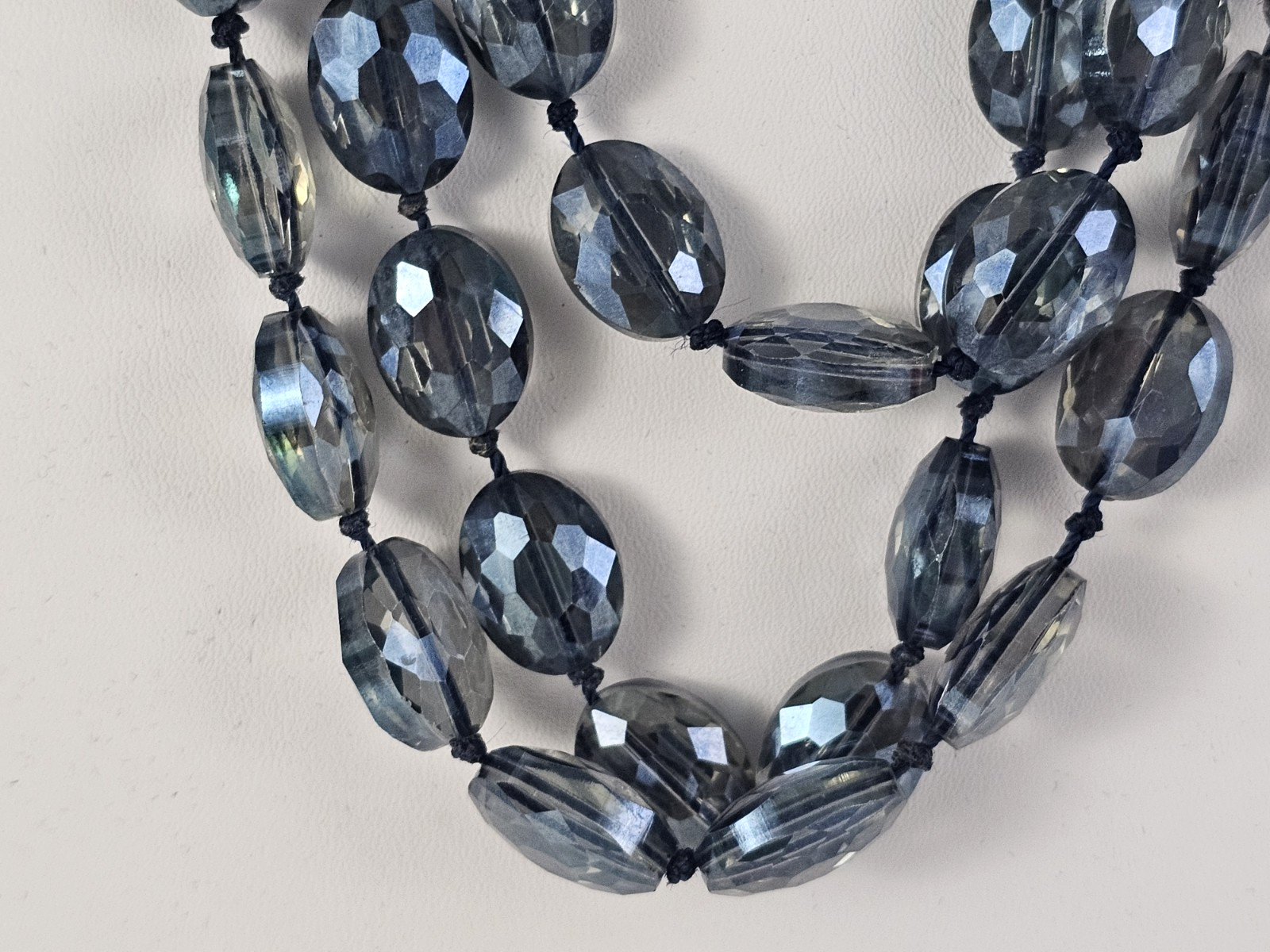 Jules Iridescent Blue Glass Faceted Beaded Necklace 3 Strand