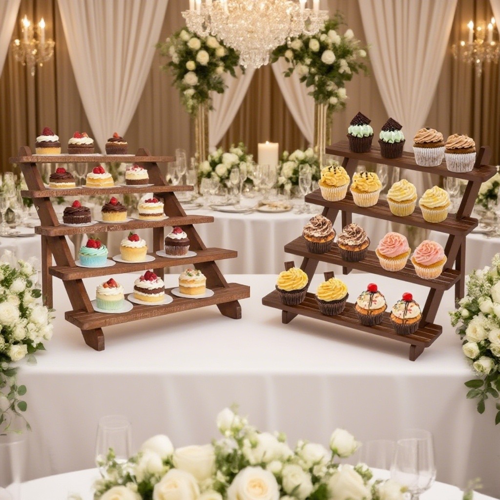 2pcs 4 Layers Wooden Cake Display Rack, Stepped Cupcake Rack