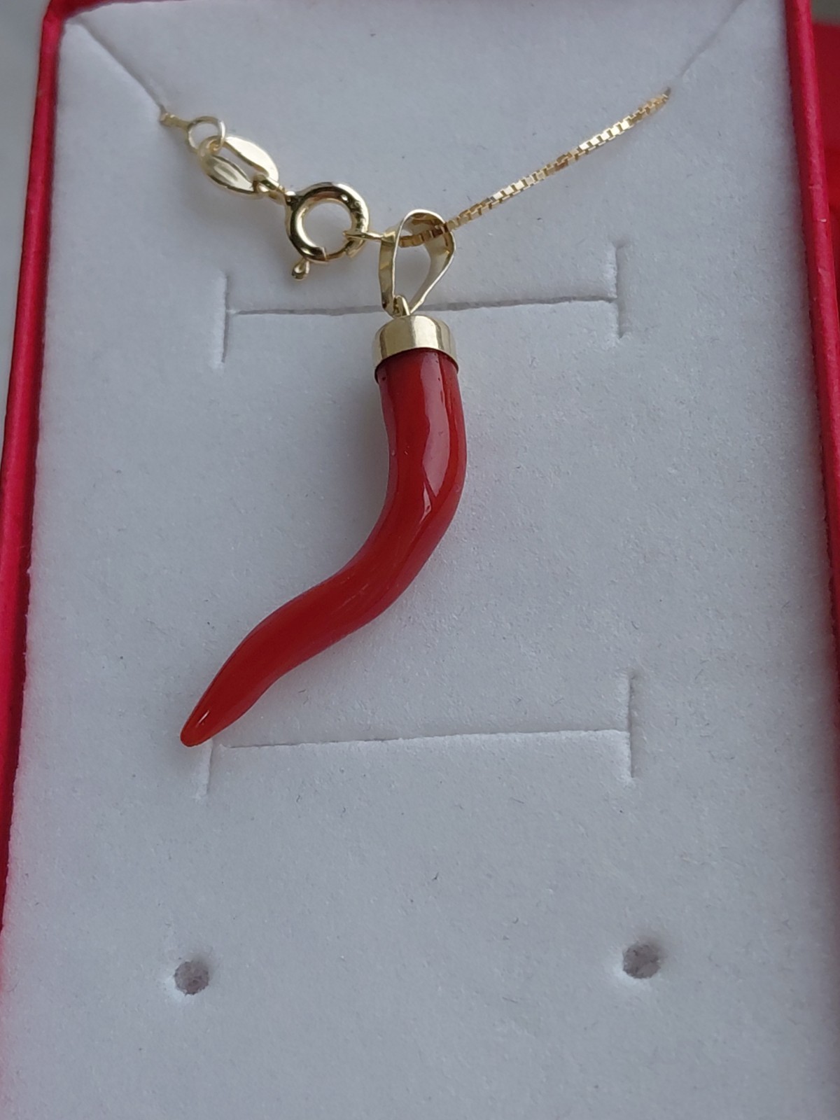 SARDINIAN RED CORAL HORN NECKLACE + AMULET ON SILVER,925
