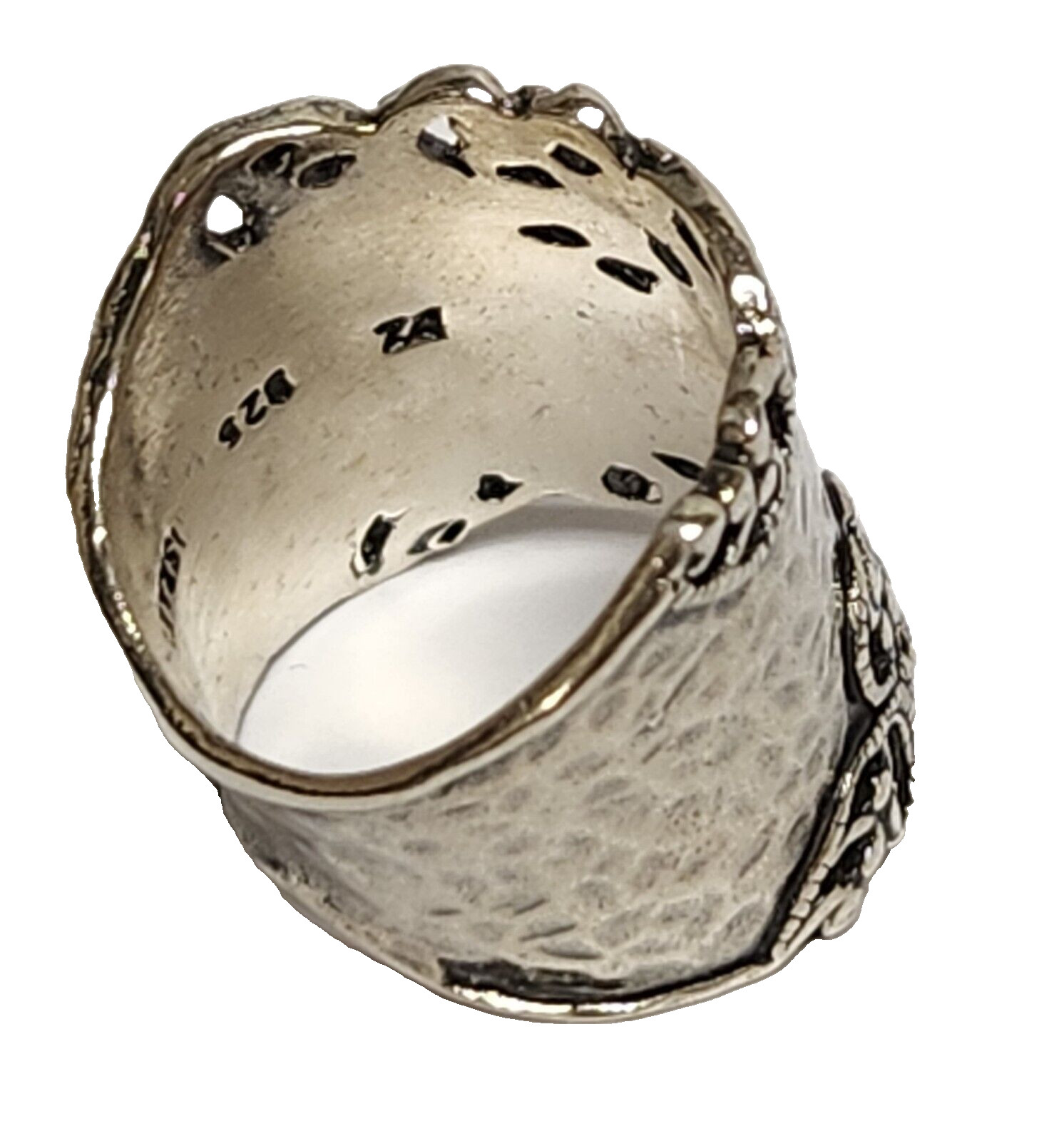 PZ PAZ Israel 925 Sterling Silver Hammered Scroll Work Cigar Band Ring Size 6