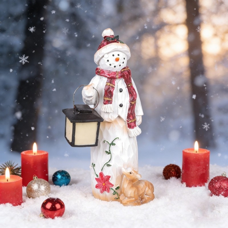 Snowman Lantern Figurine Resin Statue Children Indoor Outdoor Garden Yard Decor