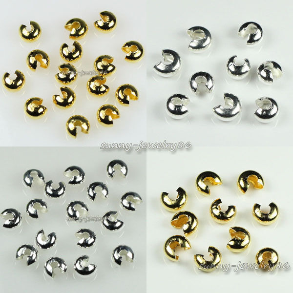 200/500pcs Silver/Gold Plt Copper Crimp Knot Cover End Beads Finding 3mm,4mm,5mm