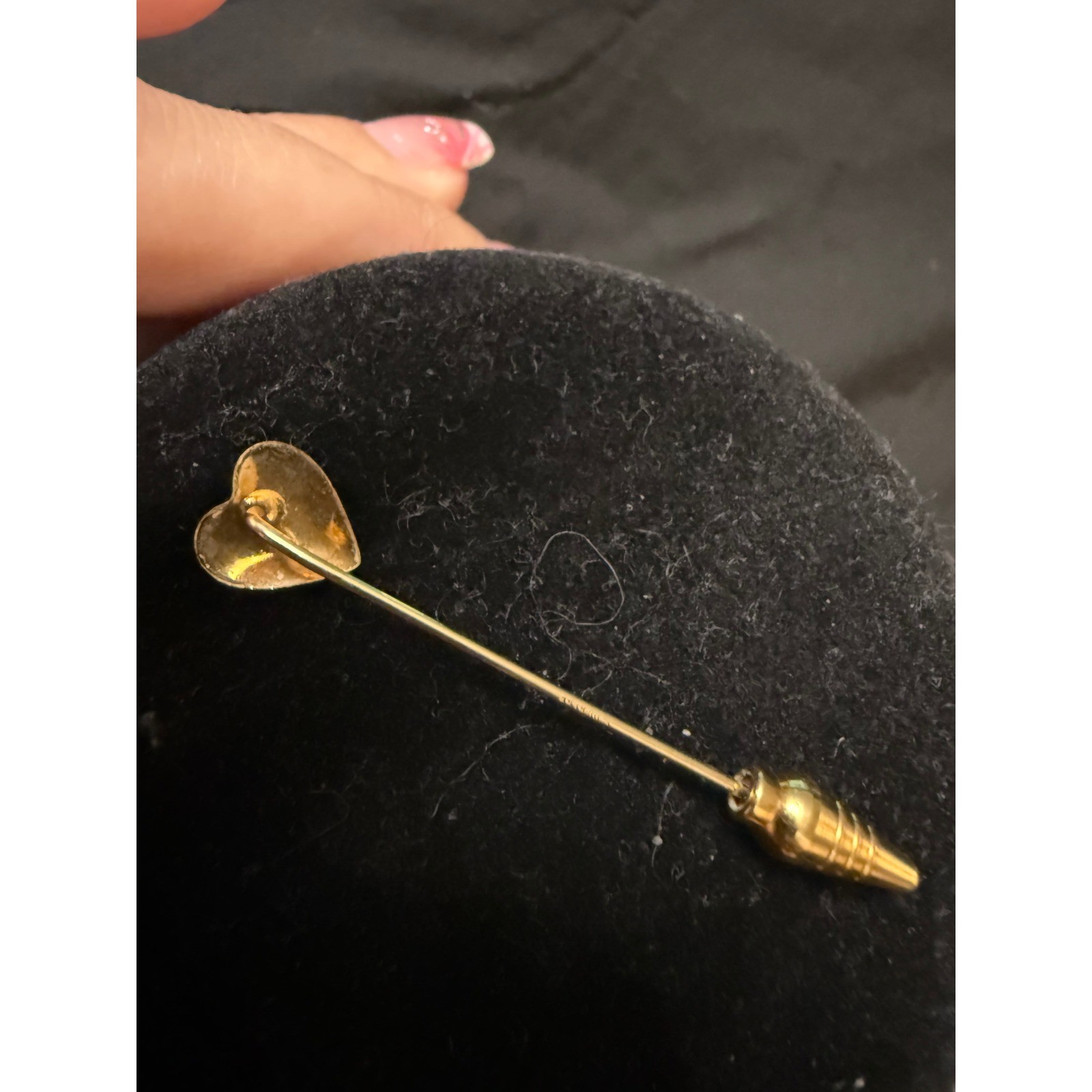 Vintage 18k Gold filled Textured Heart Stick Pin Lapel Hat pin