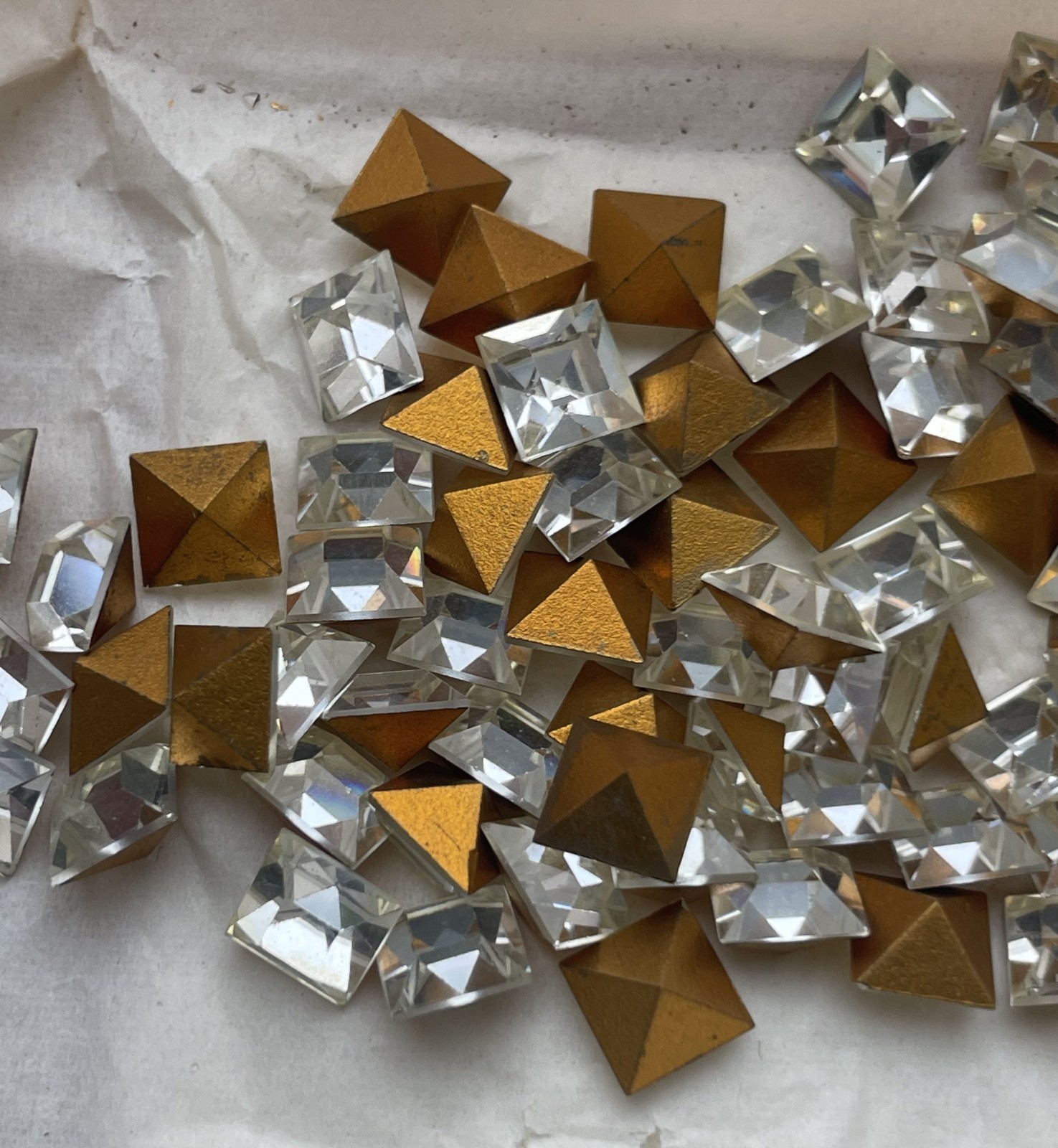 (1 Gross=144) NEW Vintage SWAROVSKI 6mm Crystal Square Faceted Gold Foiled