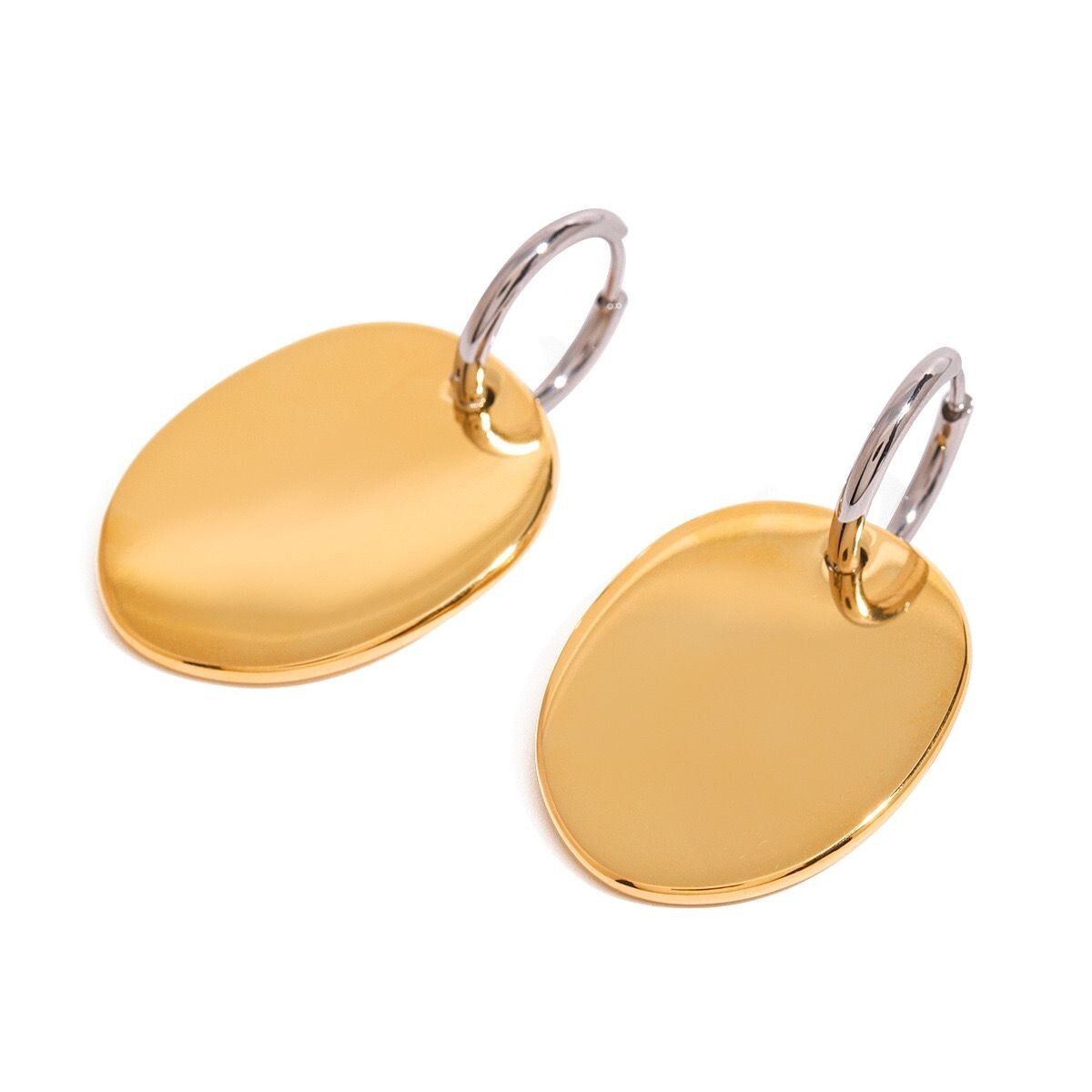 Woman 18K Gold Plated Polished Round Hoop Round Earring Stud Drop Dangle