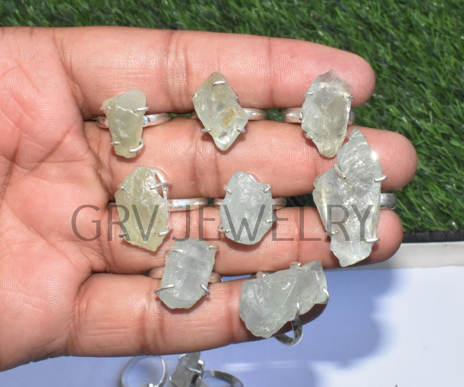 1-500 Pcs Rough Aquamarine In Wholesale Rings Lot Bulk: Silver Plated Whr-77